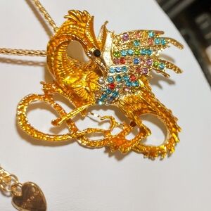(NEW ITEM) Betsey Johnson Golden Dragon With Multicolor Rhinestones Necklace